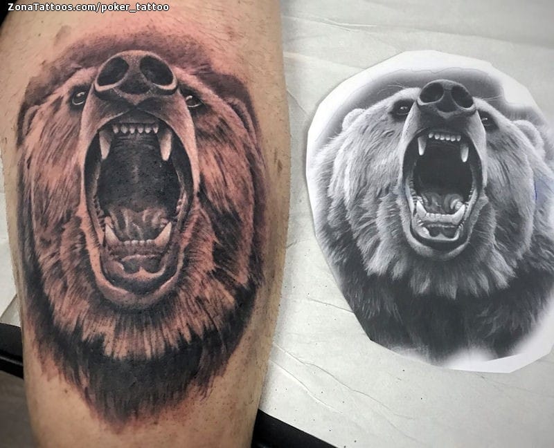 Tattoo of Bears, Animals, Leg