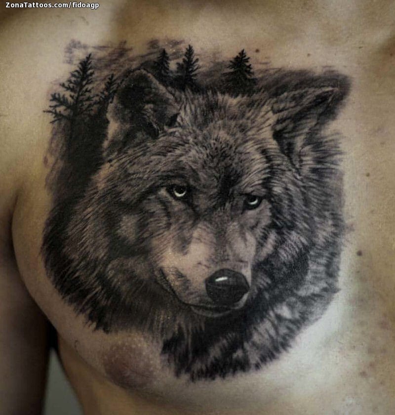 Tatuaje de Lobos, Animales, Pecho