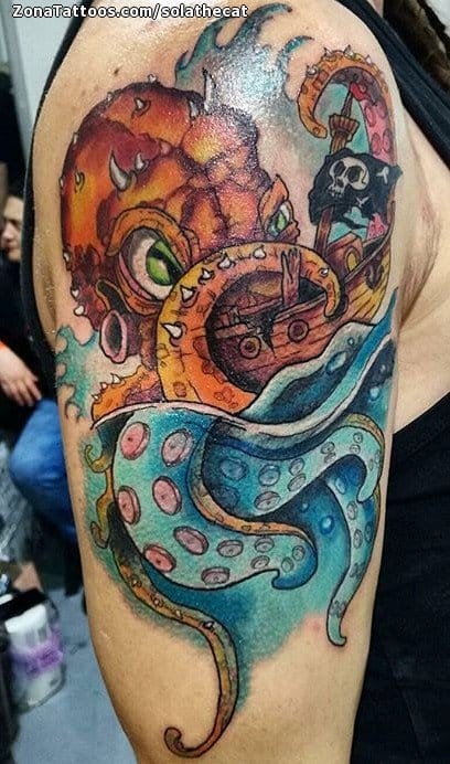 Tattoo photo Octopuses, New School, Boats