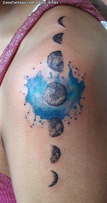 Foto de tatuaje Lunas, Acuarela, Puntillismo