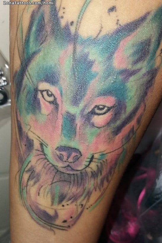 Foto de tatuaje Lobos, Acuarela, Animales