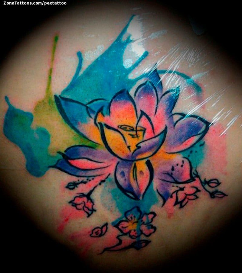 Foto de tatuaje Lotos, Flores, Acuarela