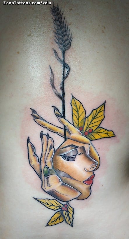 Foto de tatuaje Plantas, Hojas, Rostros