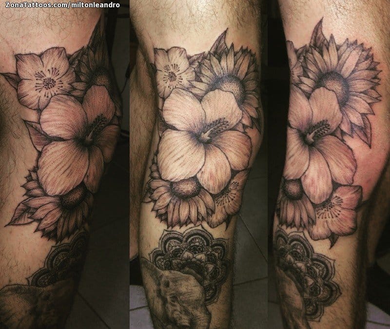 Foto de tatuaje Flores, Pierna