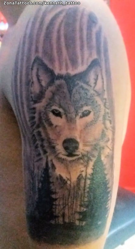 Foto de tatuaje Lobos, Animales, Árboles