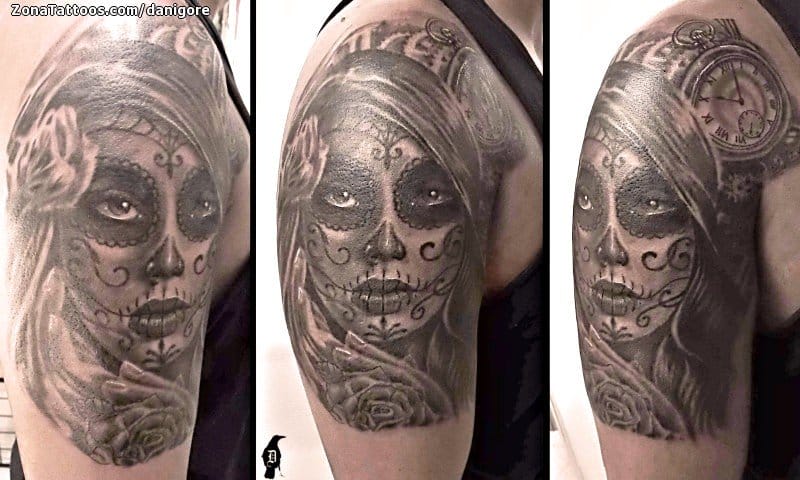 Tattoo photo Catrina, Clocks, Shoulder