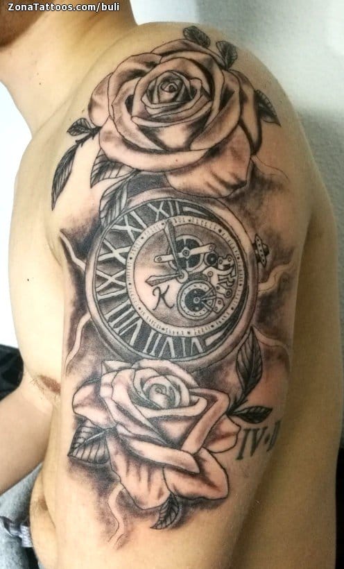 Foto de tatuaje Rosas, Flores, Relojes