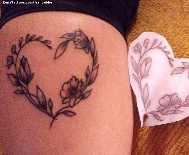 Foto de tatuaje Hojas, Flores, Corazones