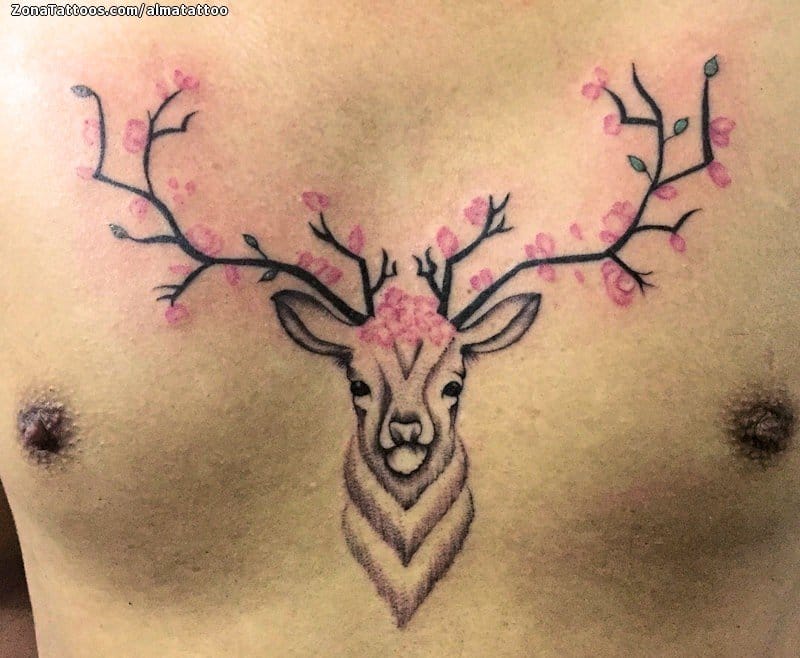 Tattoo photo Deers, Chest, Animals