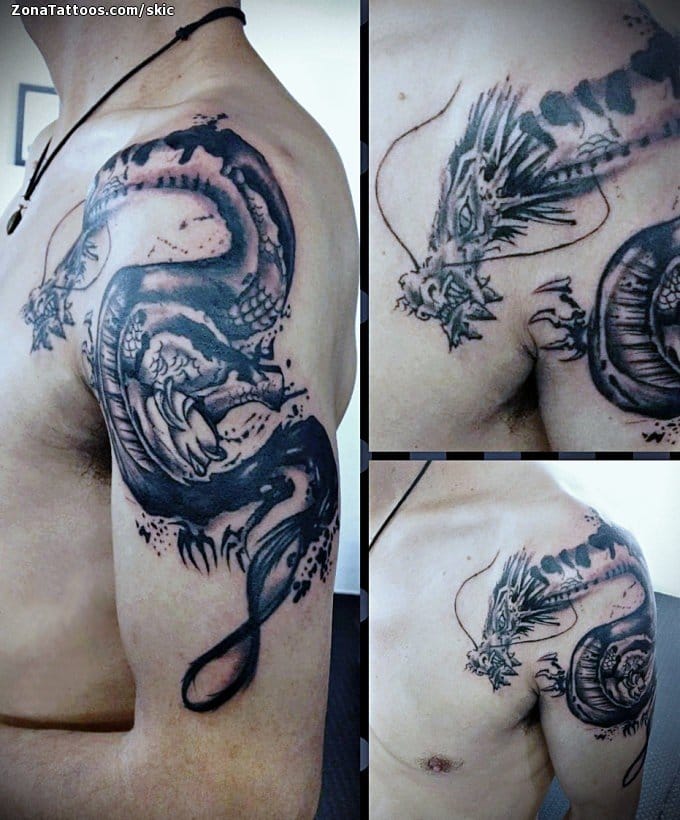 Foto de tatuaje Dragones, Hombro, Orientales