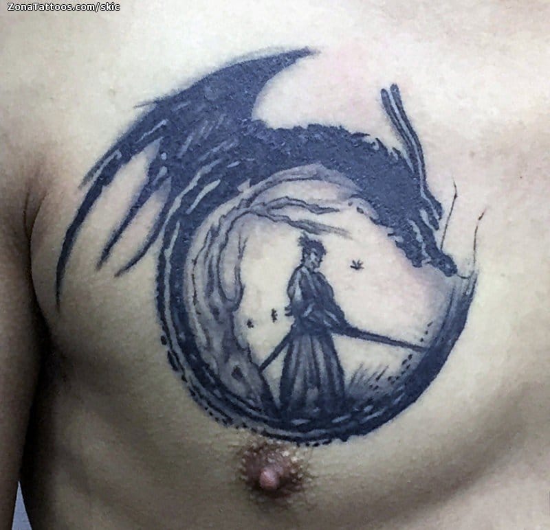 Tattoo photo Samurai, Dragons, Chest