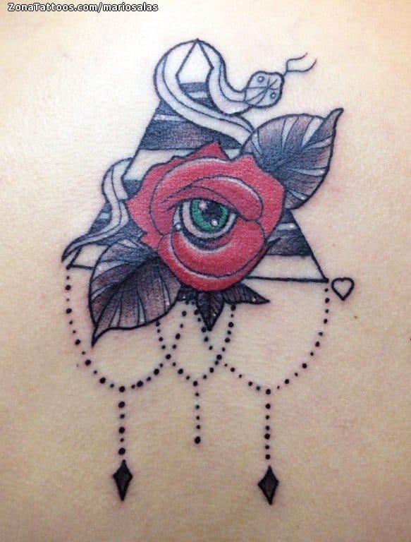 Foto de tatuaje Ojos, Rosas, Triángulos