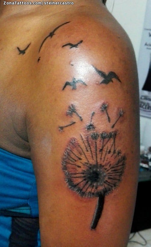 Tattoo photo Dandelions, Birds, Shoulder