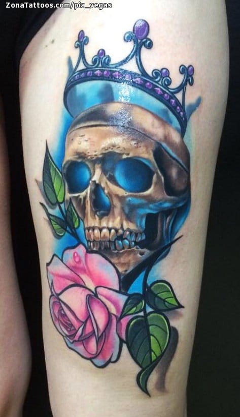 Foto de tatuaje Calaveras, Coronas, Rosas