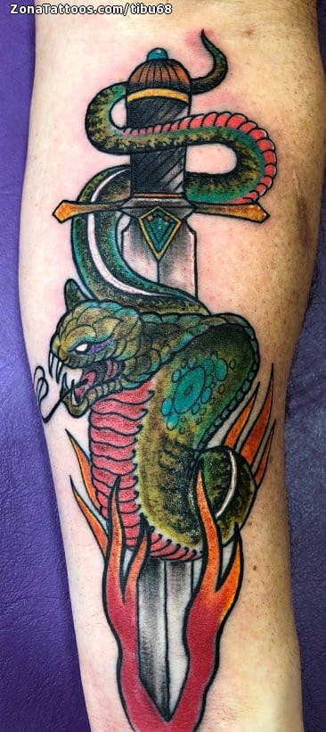 Tattoo photo Cobras, Snakes, Swords