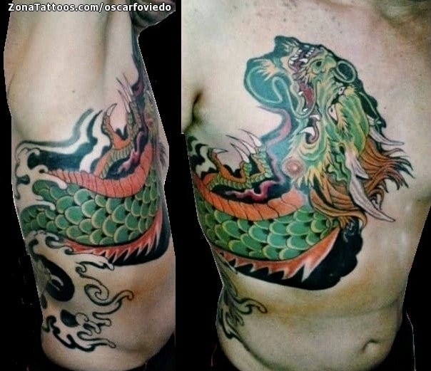 Foto de tatuaje Dragones, Pecho, Orientales