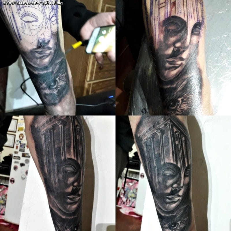 Tattoo photo Faces, Pillars, Sculptures