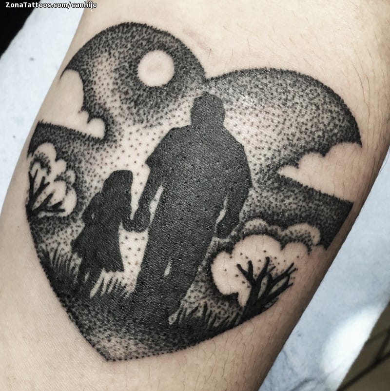 Foto de tatuaje Corazones, Siluetas, Puntillismo