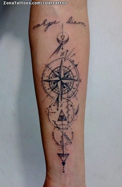 Tattoo photo Compass rose, Arrows, Forearm