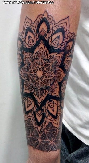 Tattoo photo Mandalas, Forearm, Pointillism