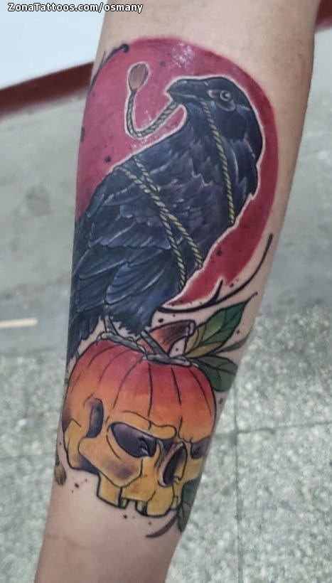 Tattoo photo Crows, Pumpkins, Skulls