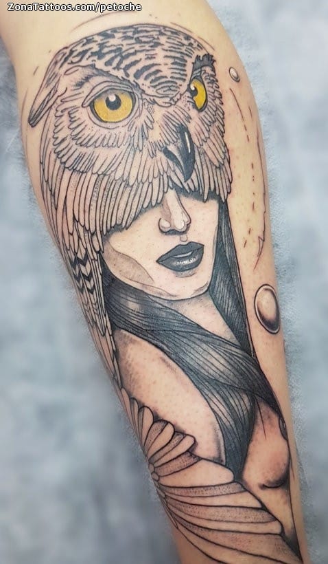 Tattoo photo Owls, Faces, Birds