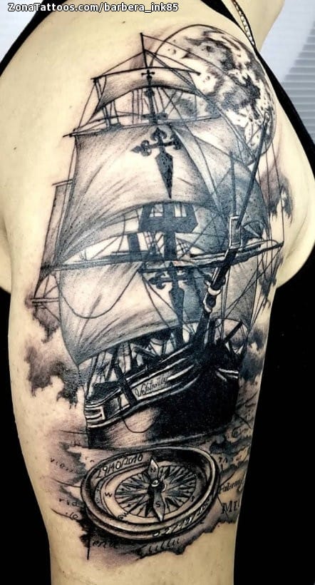 Tattoo photo Boats, Compasses, Shoulder