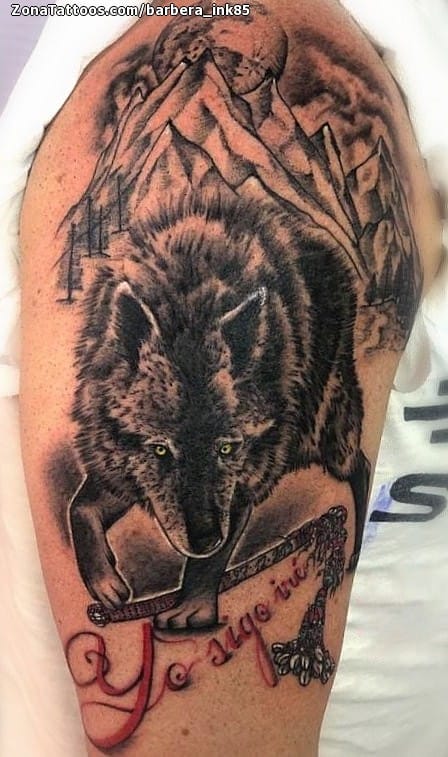 Foto de tatuaje Lobos, Animales, Montañas