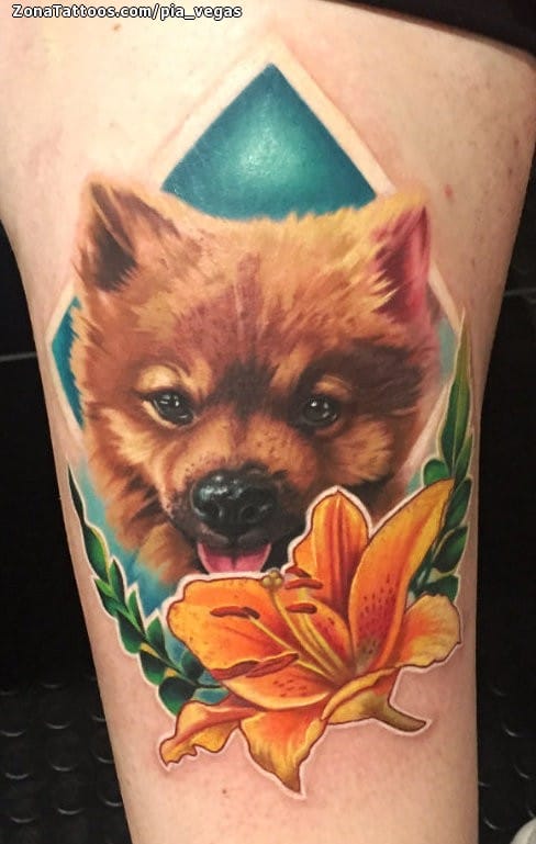 Foto de tatuaje Animales, Perros, Flores