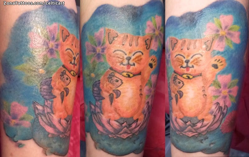 Tattoo photo Maneki-neko, Cats