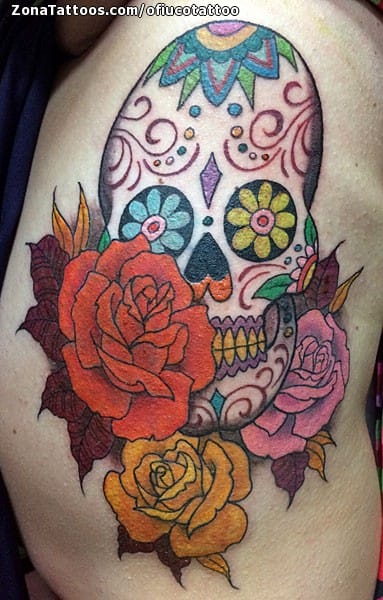 Tattoo photo Sugar Skull, Roses, Flowers