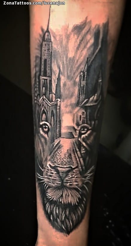 Tattoo photo Lions, Animals, Buildings