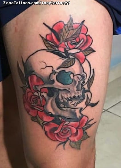 Tattoo photo Skulls, Roses, Flowers