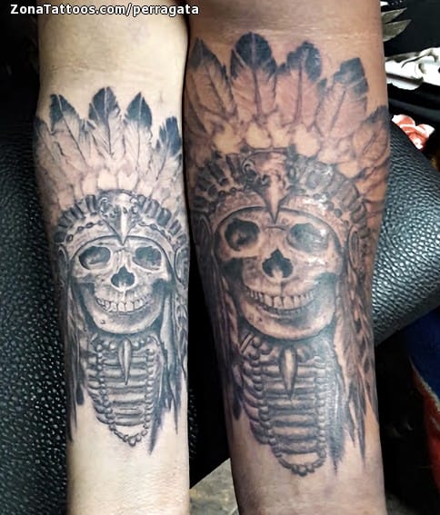 Tattoo photo Indians, Skulls, Forearm