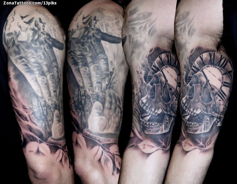 Tattoo photo Skulls, Hands, Clocks