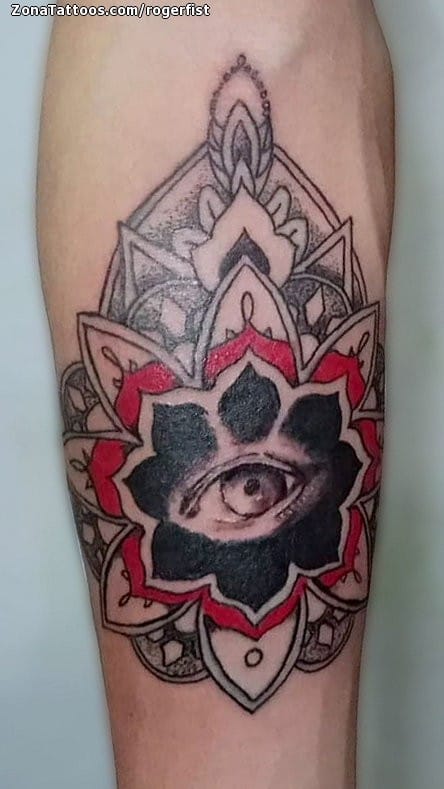 Tattoo photo Eyes, Mandalas, Arm