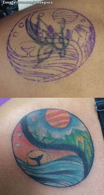 Tattoo of Cover Up, Yin Yang, Landscapes