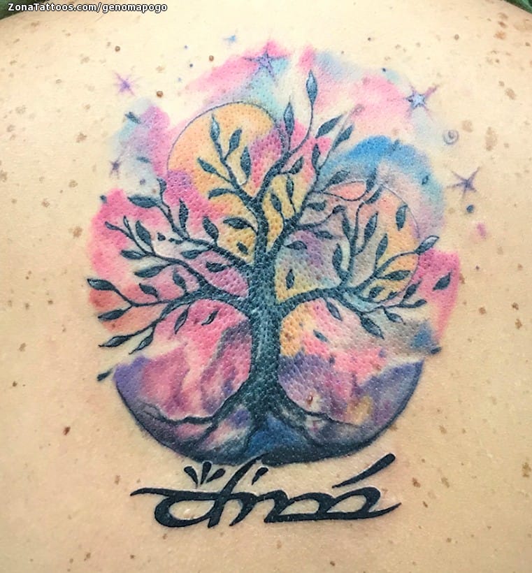 Tattoo photo Trees, Watercolor, Back