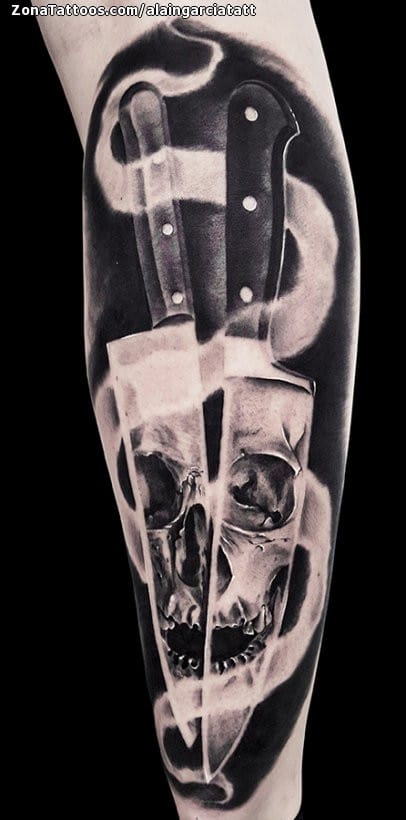 Tattoo photo Knives, Skulls, Smoke