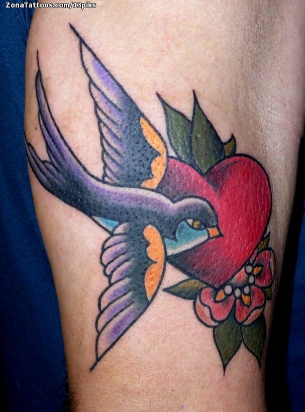 Foto de tatuaje Golondrinas, Corazones, Aves