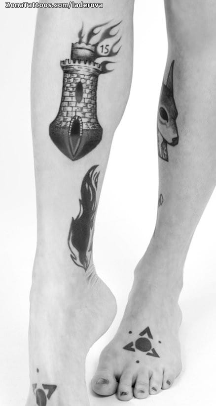 Tattoo photo Castles, Leg, Llamas