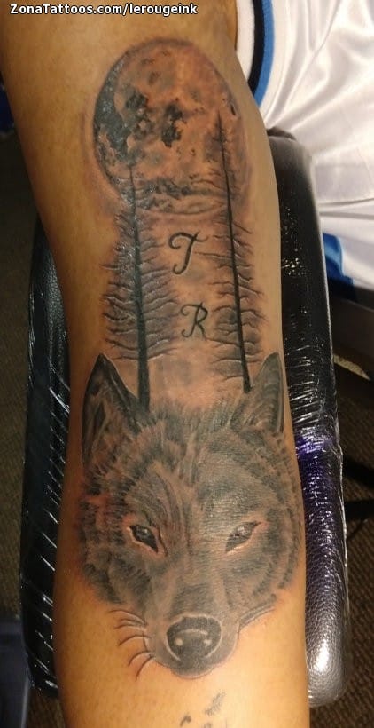 Tattoo photo Wolfs, Trees, Moons