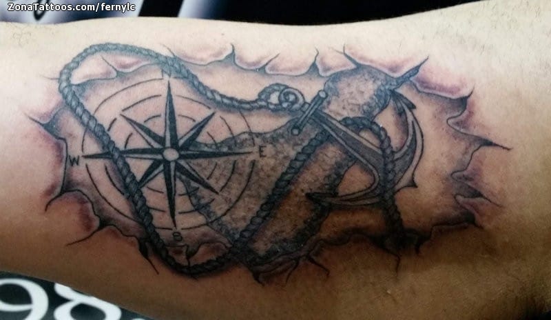 Tattoo photo Compass rose, Anchors, Cracks