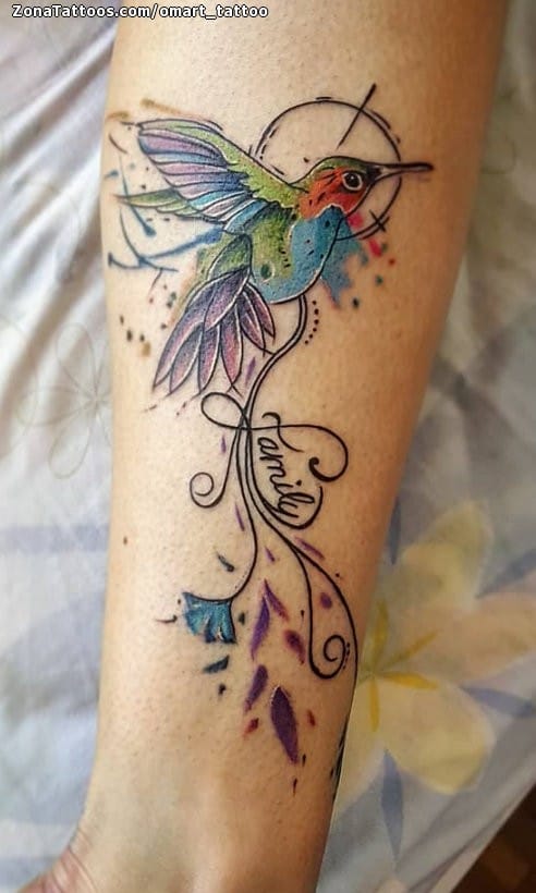 Tattoo of Humming bird, Birds, Animals