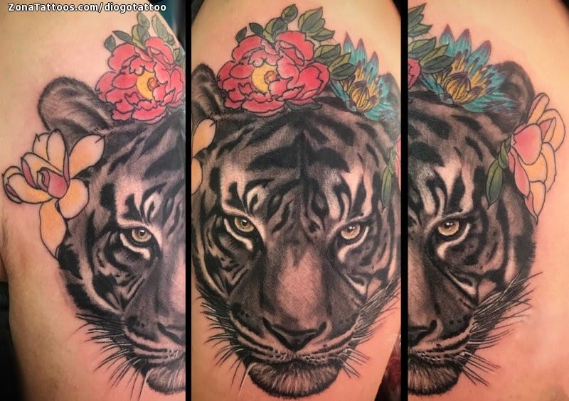 Foto de tatuaje Tigres, Animales, Flores