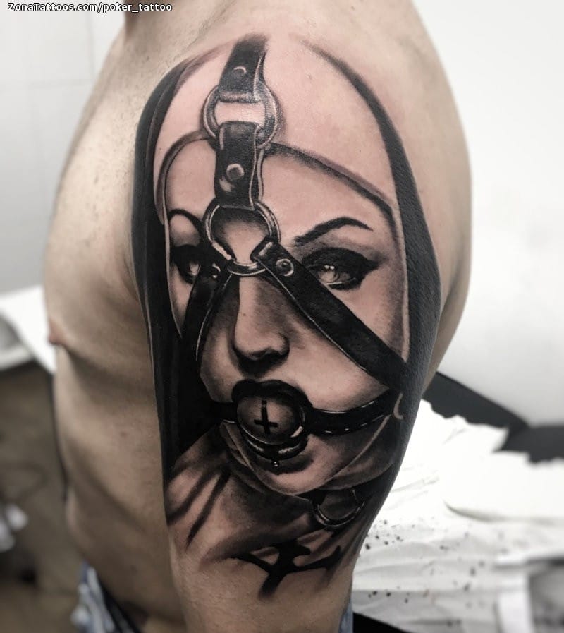 Foto de tatuaje Monjas, Hombro, Rostros