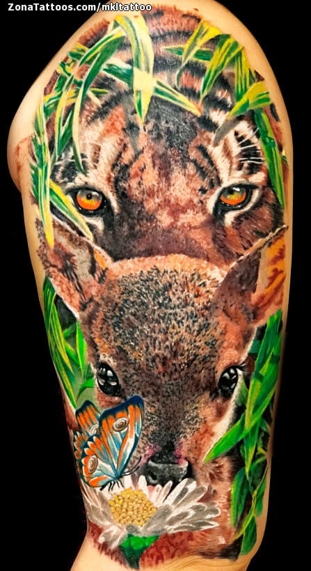 Foto de tatuaje Tigres, Animales, Hojas