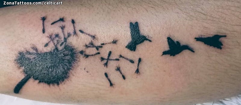 Tattoo photo Humming bird, Dandelions, Birds