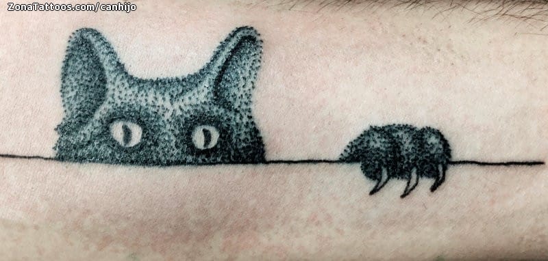 Foto de tatuaje Gatos, Animales, Puntillismo