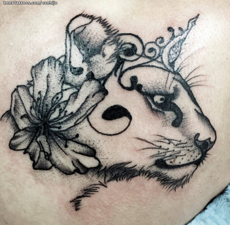 Foto de tatuaje Leones, Animales, Flores